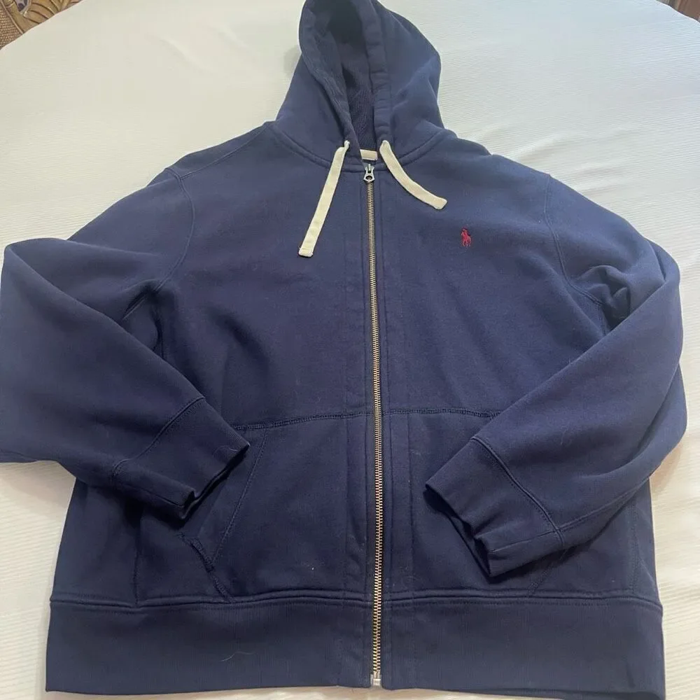 Polo Ralph Lauren Navy Blue Vintage Y2K Zip Up Jacket Hoodie Size XXL